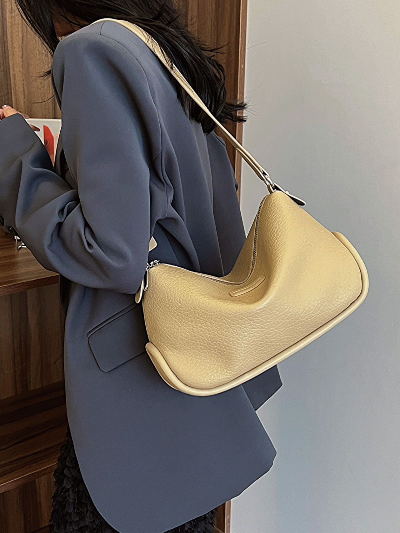 Khaki Textured Shoulder Bag