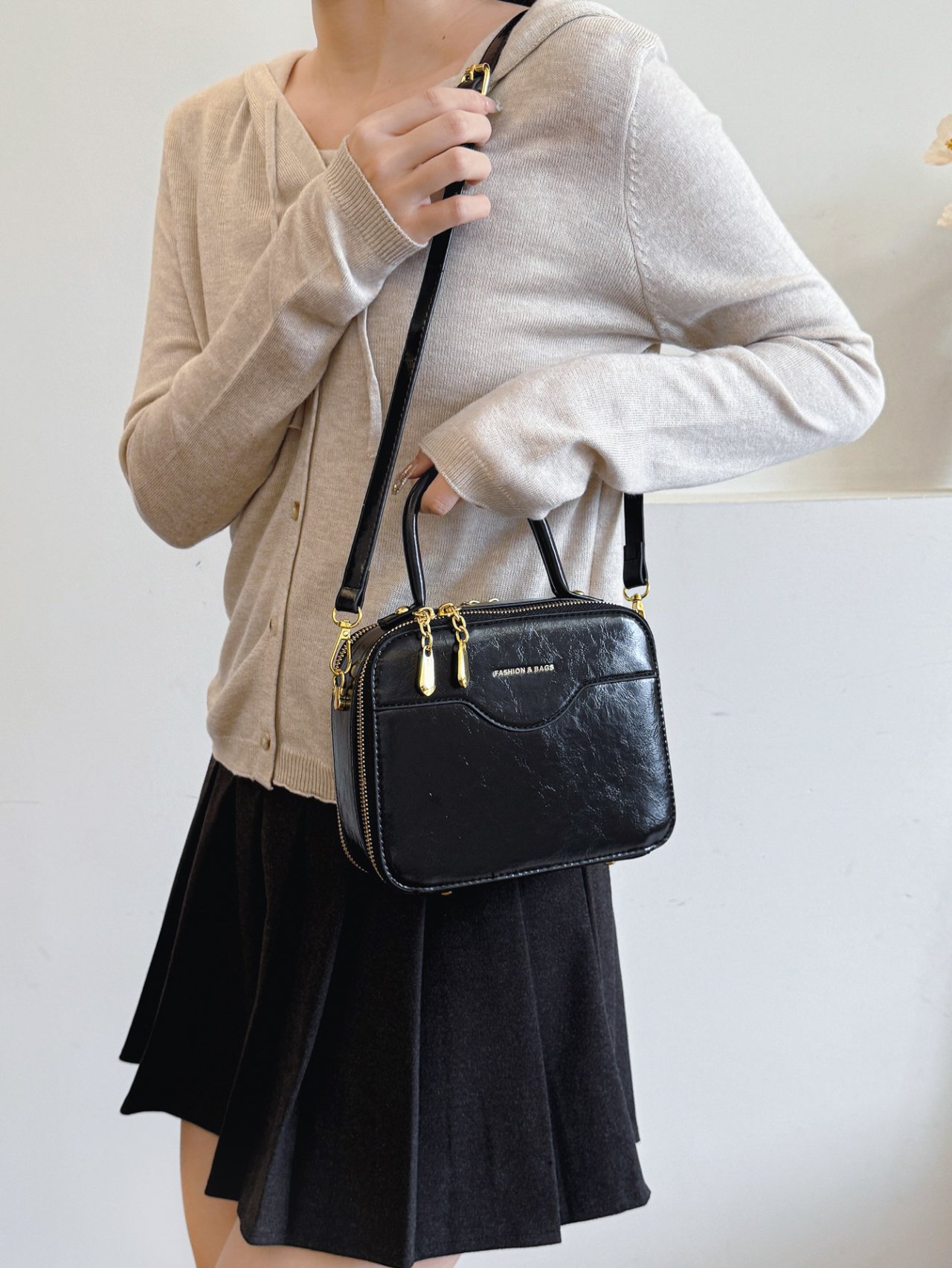 Black Crossbody Bag with Top Handle