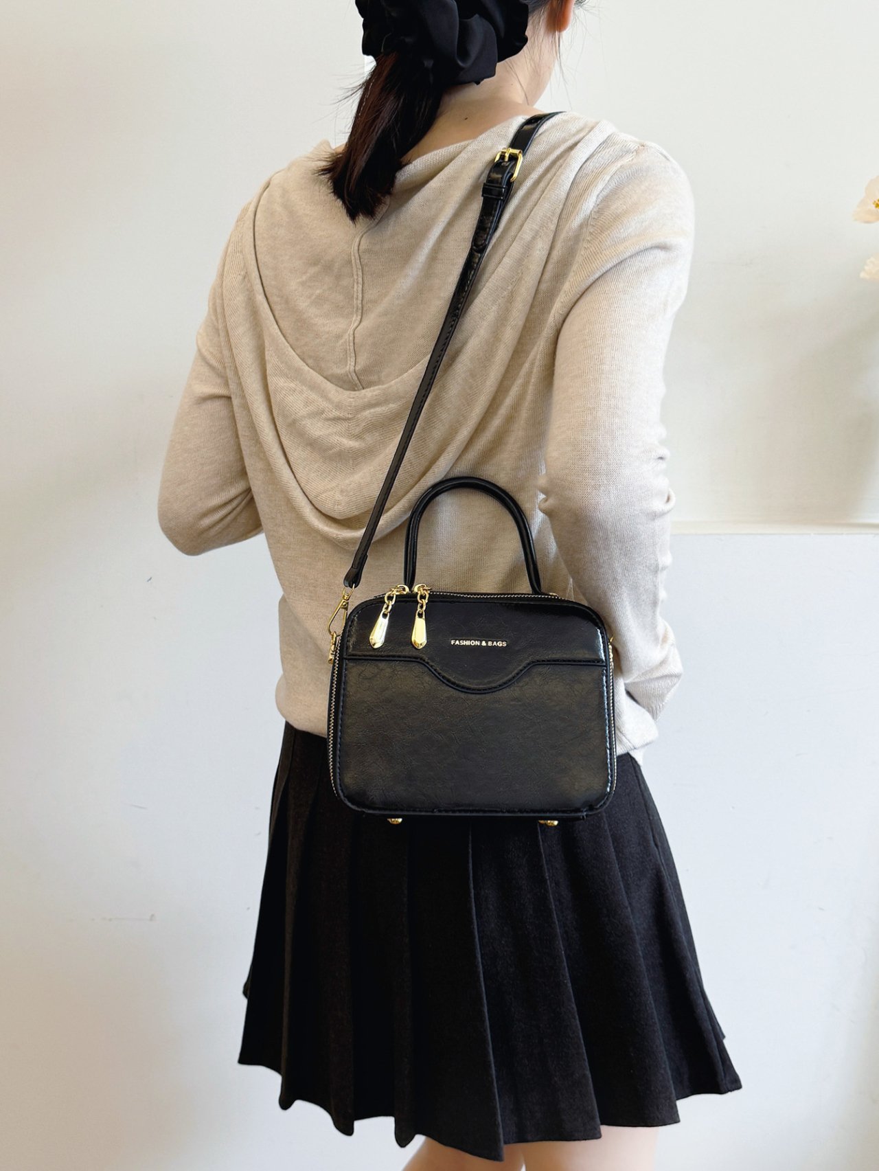 Black Crossbody Bag with Top Handle