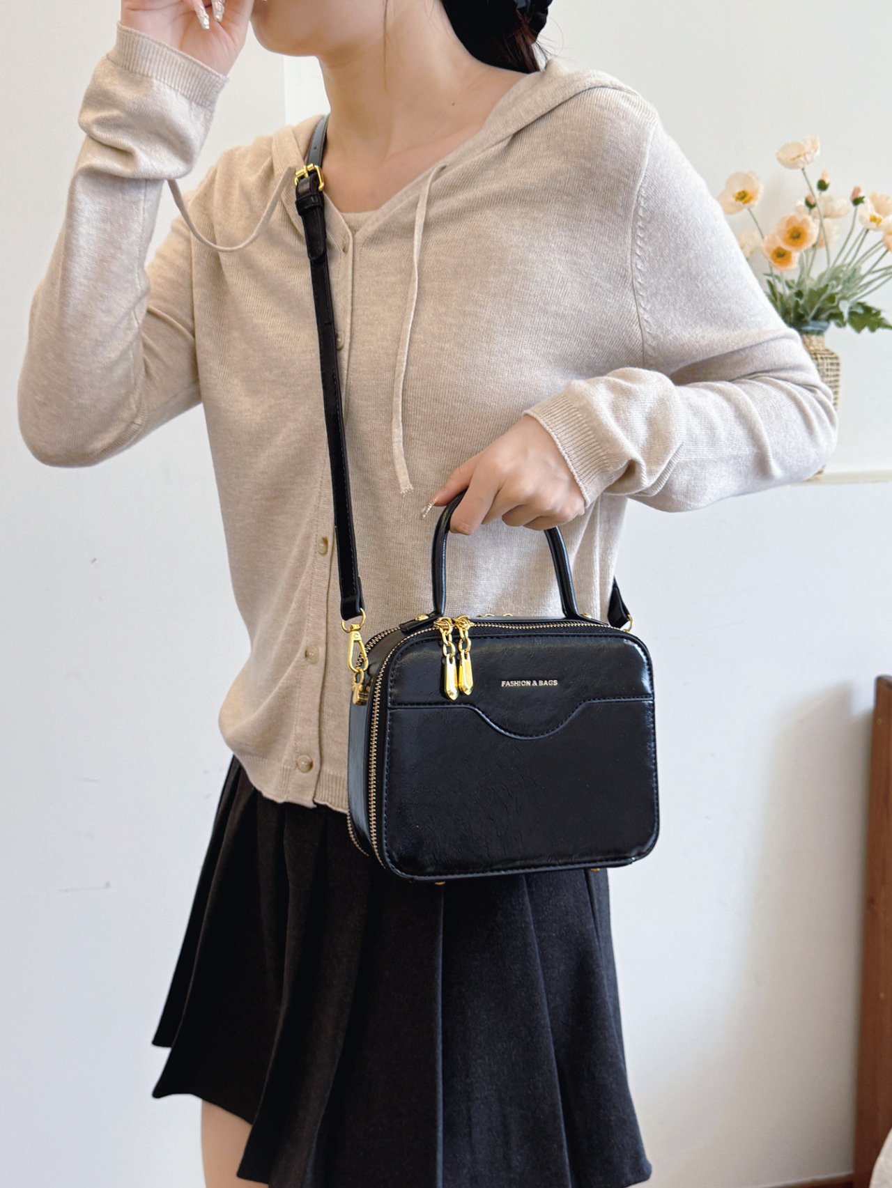 Black Crossbody Bag with Top Handle