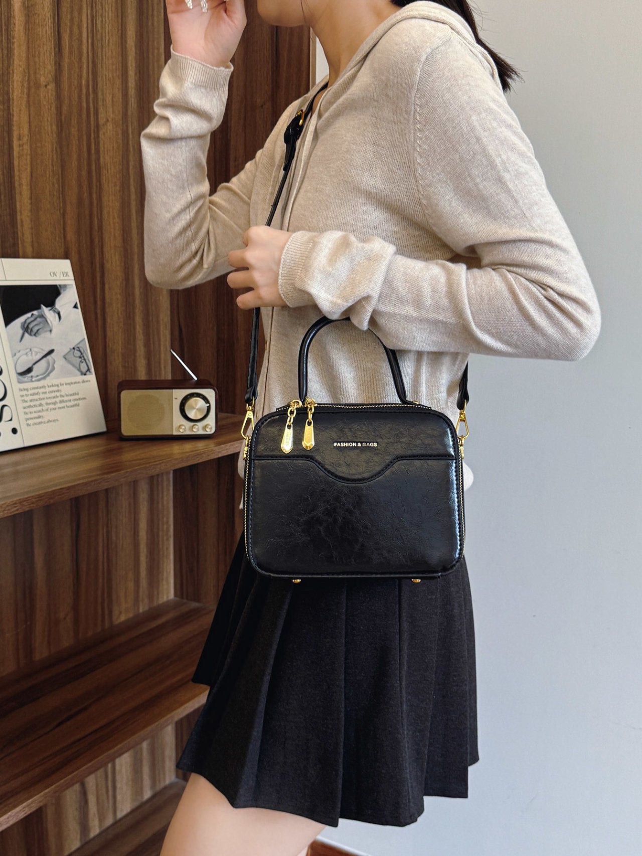 Black Crossbody Bag with Top Handle