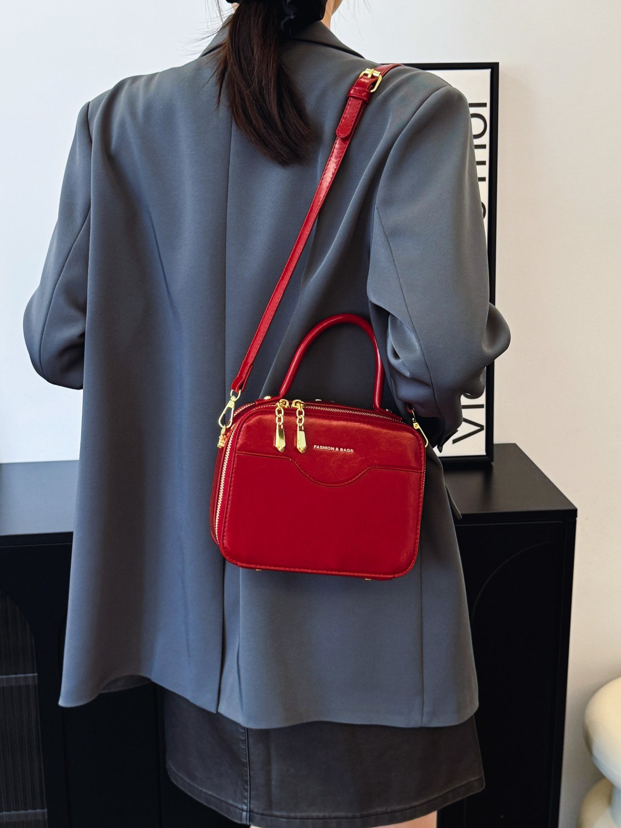 Red Plain Crossbody Bag 