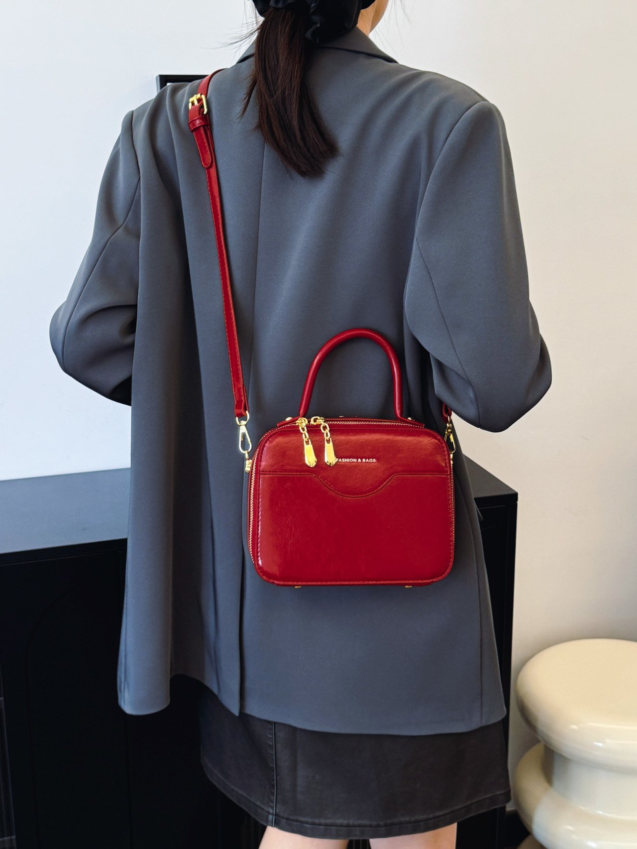 Red Plain Crossbody Bag 