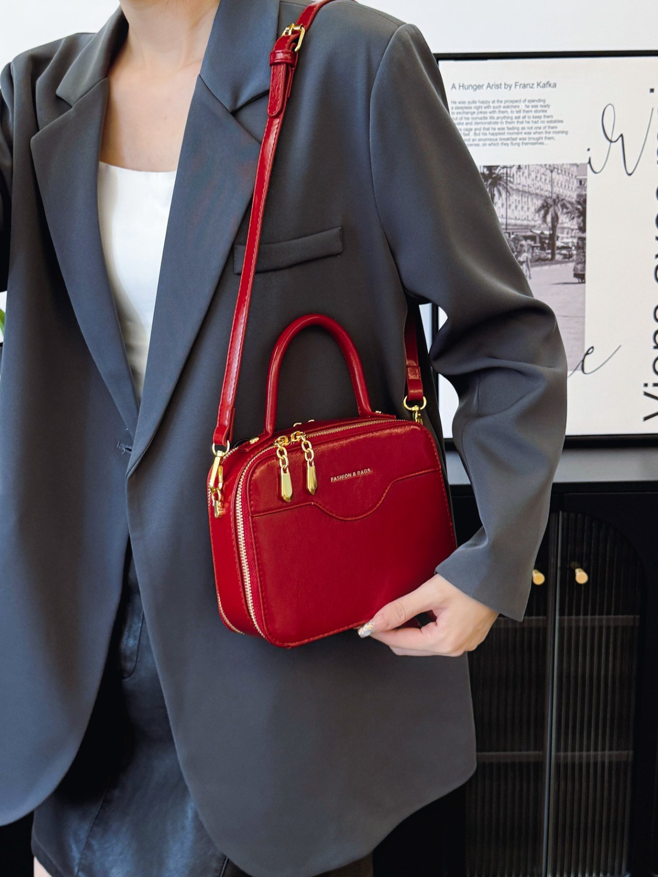 Red Plain Crossbody Bag 