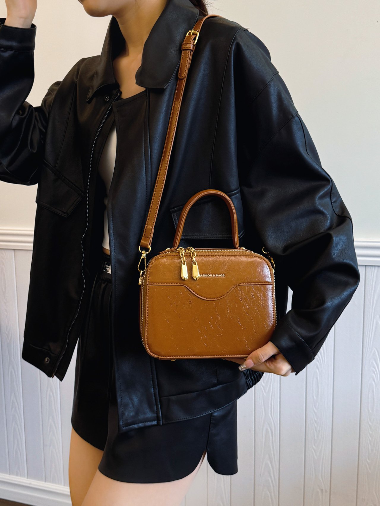 Brown Plain Crossbody Bag 