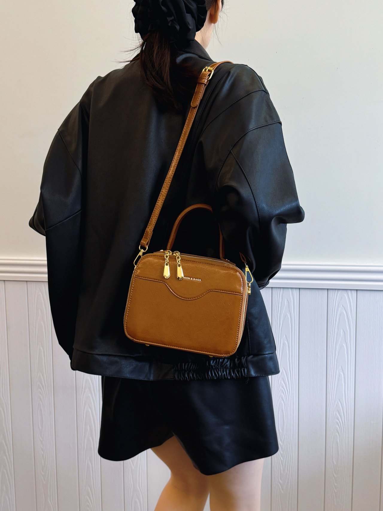 Brown Plain Crossbody Bag 
