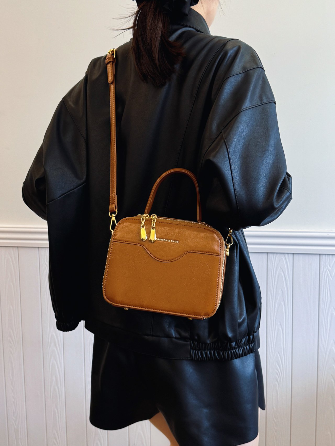 Brown Plain Crossbody Bag 