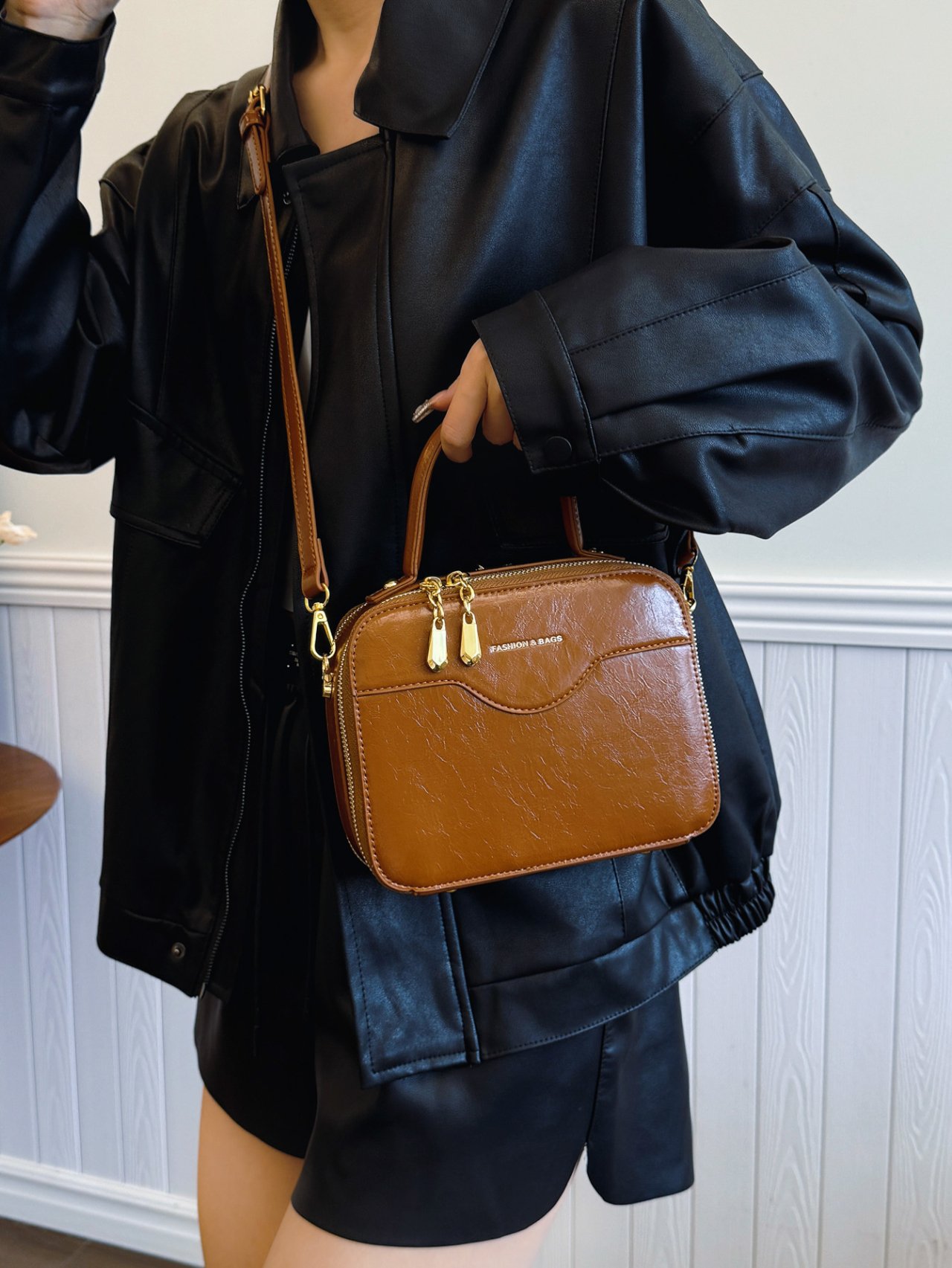 Brown Plain Crossbody Bag 