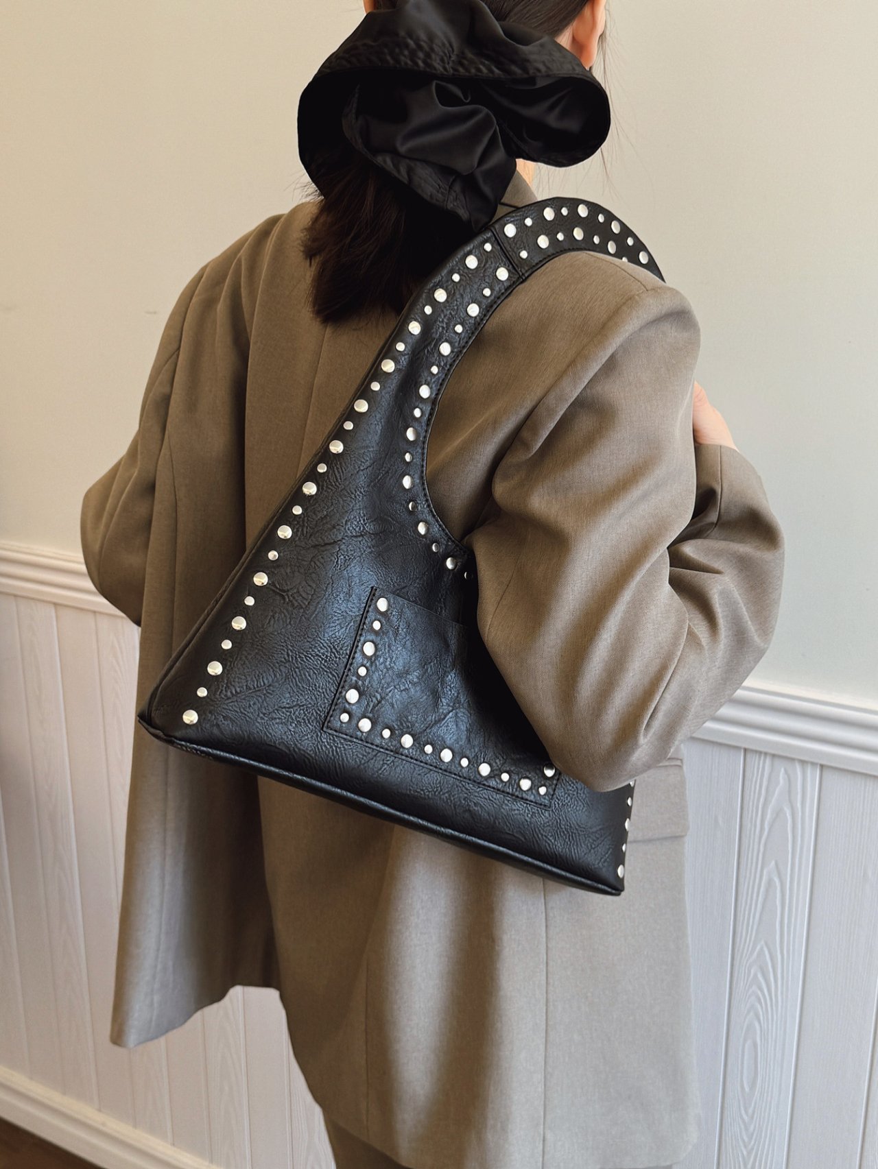 Black Studded Shoulder Bag Handbag