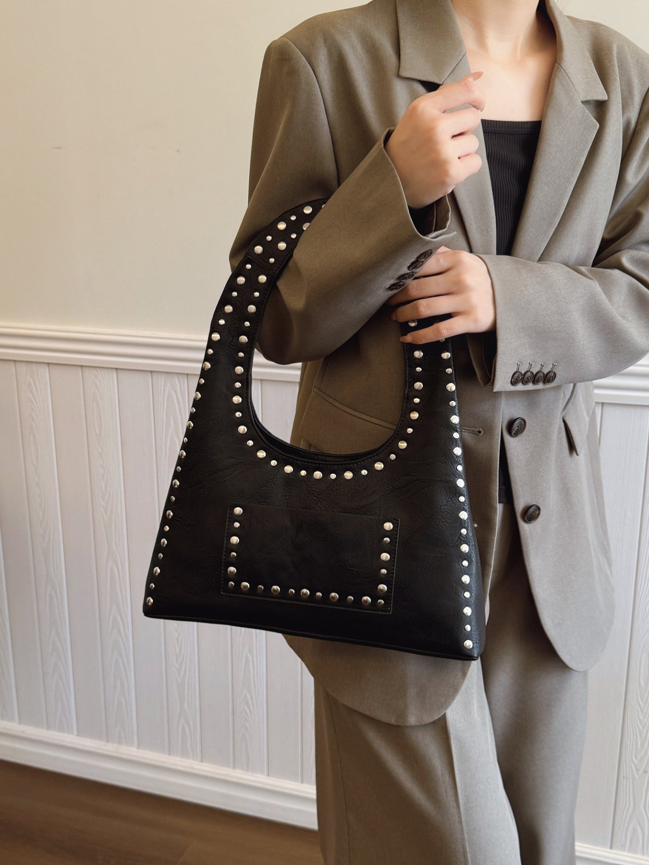 Black Studded Shoulder Bag Handbag