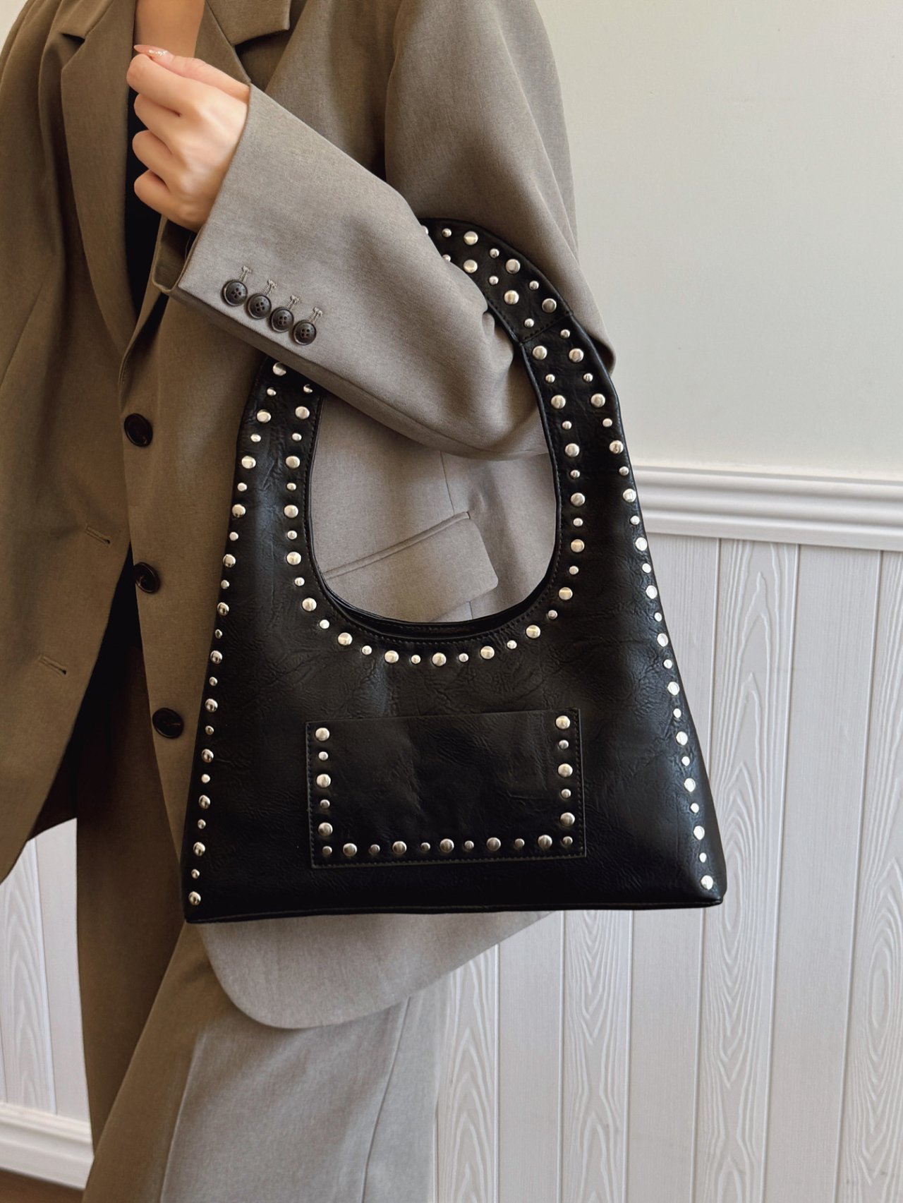 Black Studded Shoulder Bag Handbag