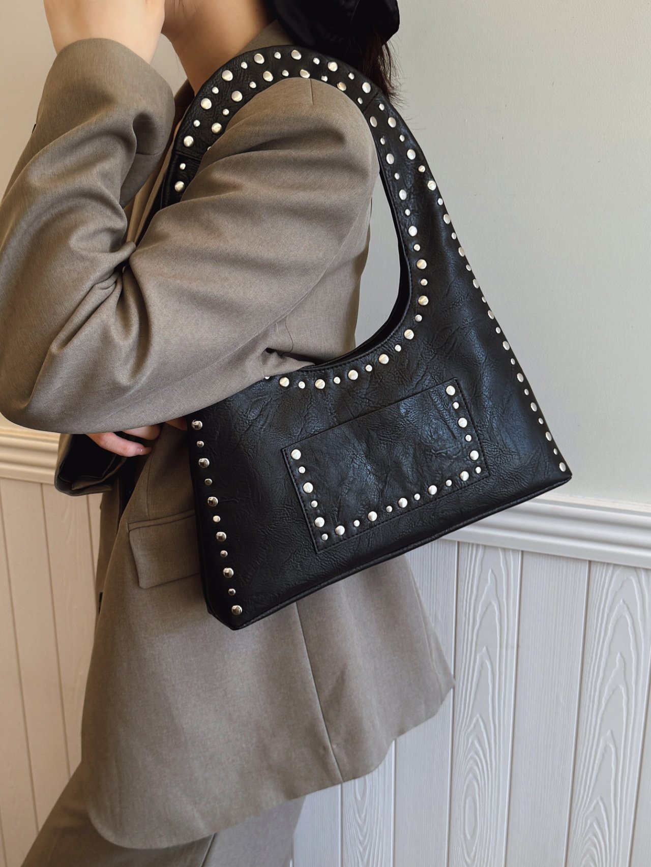 Black Studded Shoulder Bag Handbag