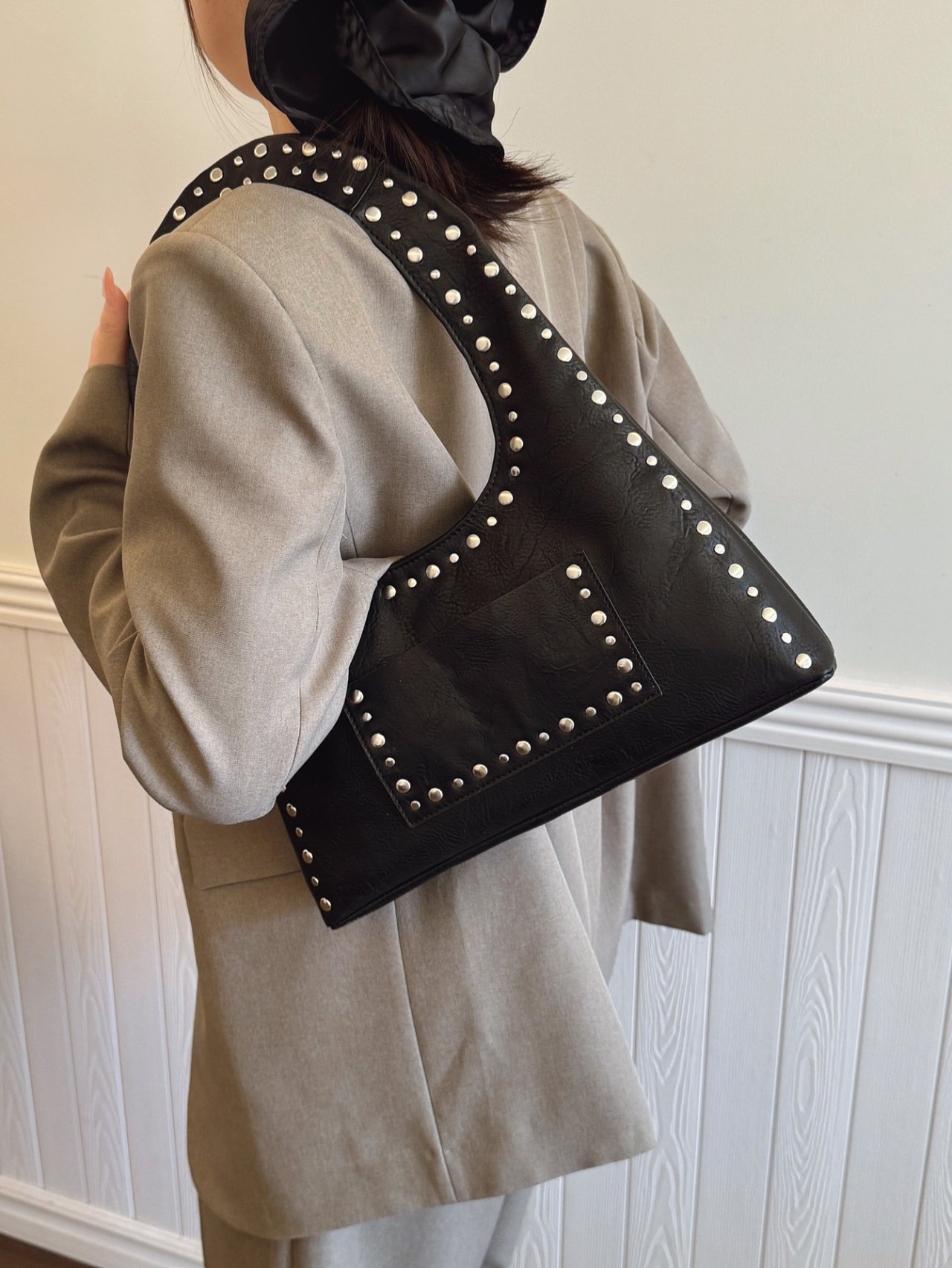 Black Studded Shoulder Bag Handbag