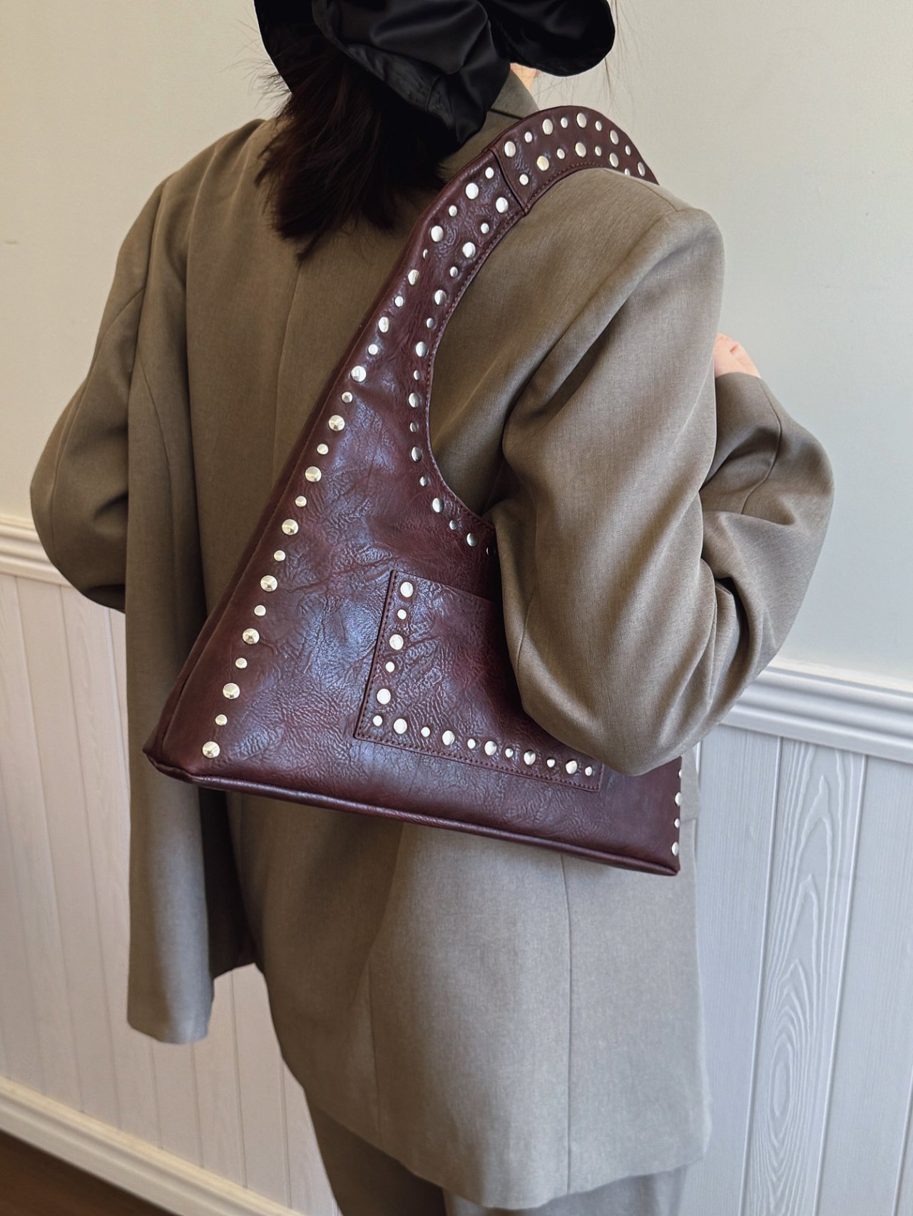 Coffee Brown Studded Shoulder Bag