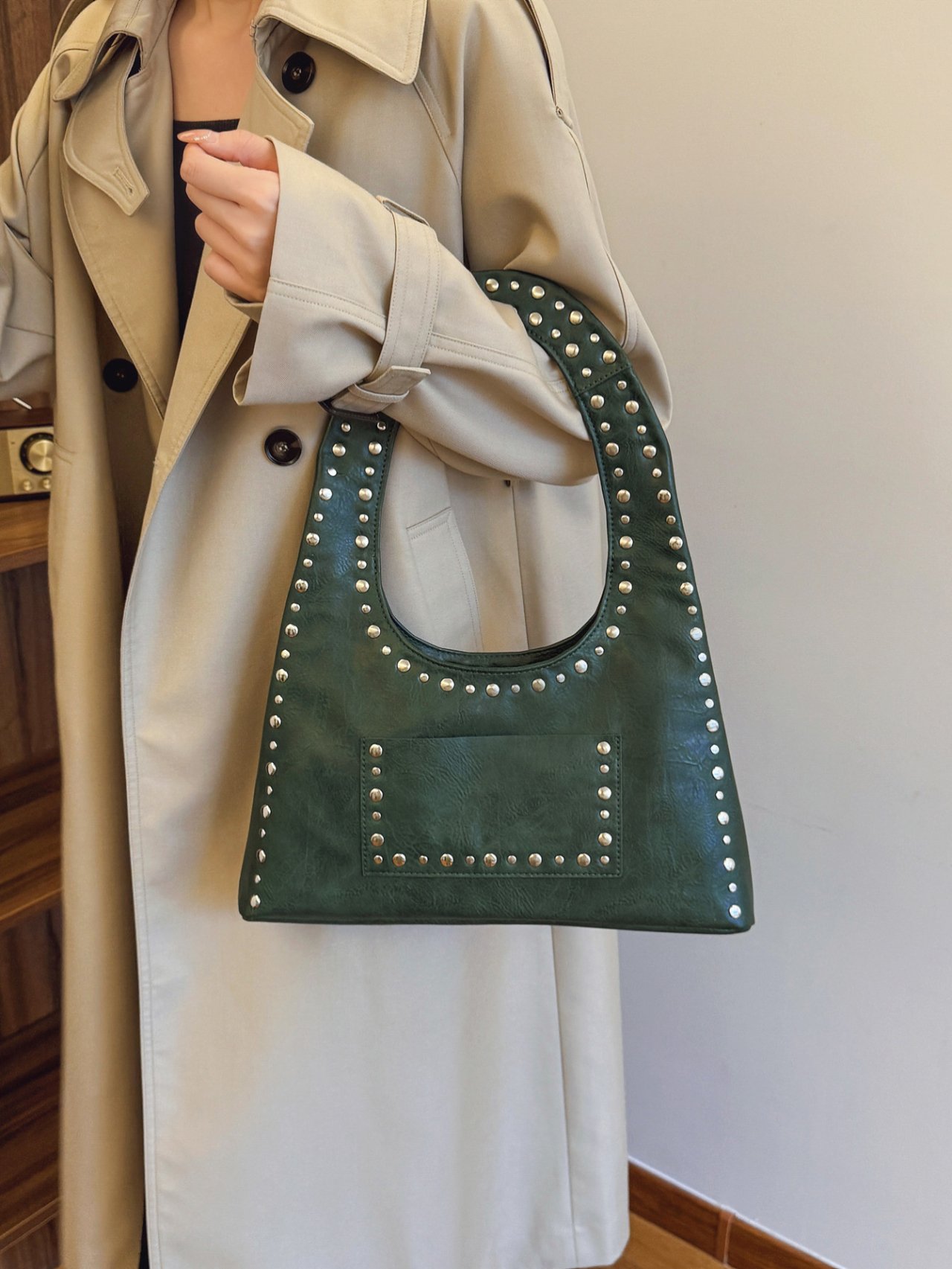 Emerald Studded Shoulder Bag