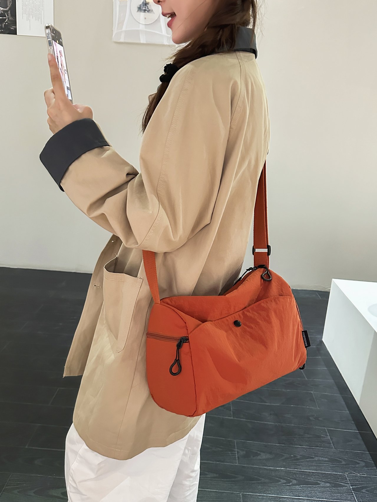 Orange Solid Crossbody Bag