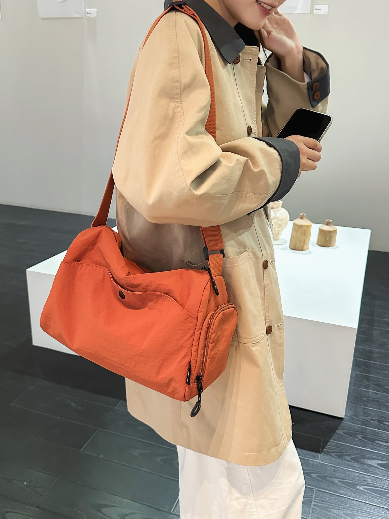 Orange Solid Crossbody Bag