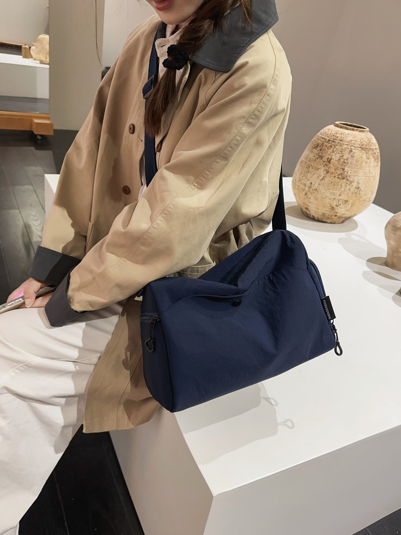 Blue Solid Crossbody Bag