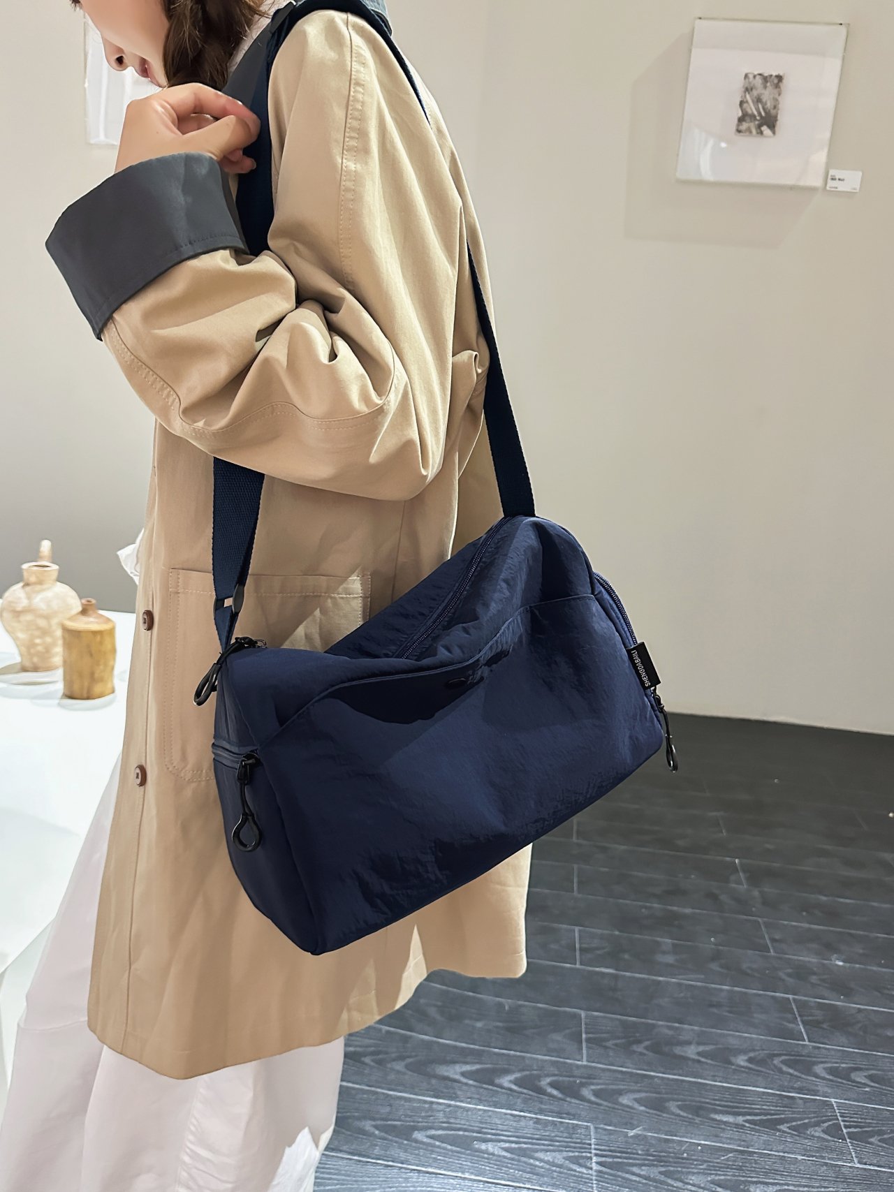 Blue Solid Crossbody Bag