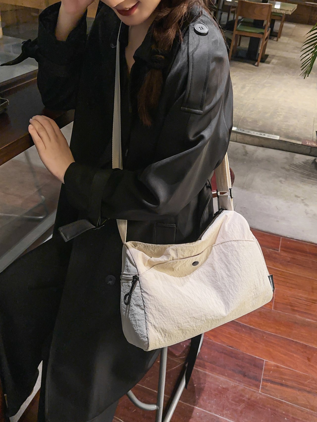 Off-White Crossbody Bag with Zip Pocket