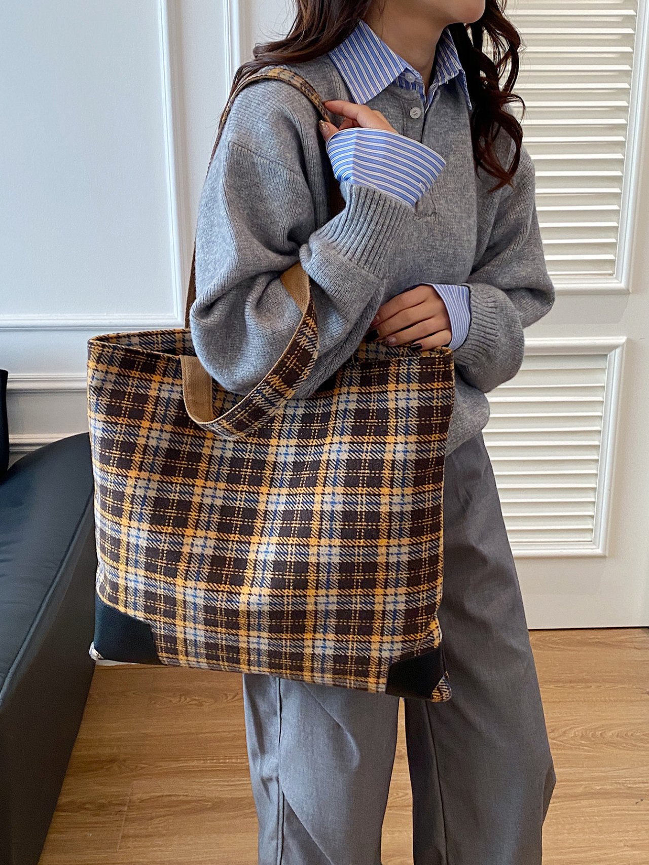 Brown Plaid Shoulder Bag