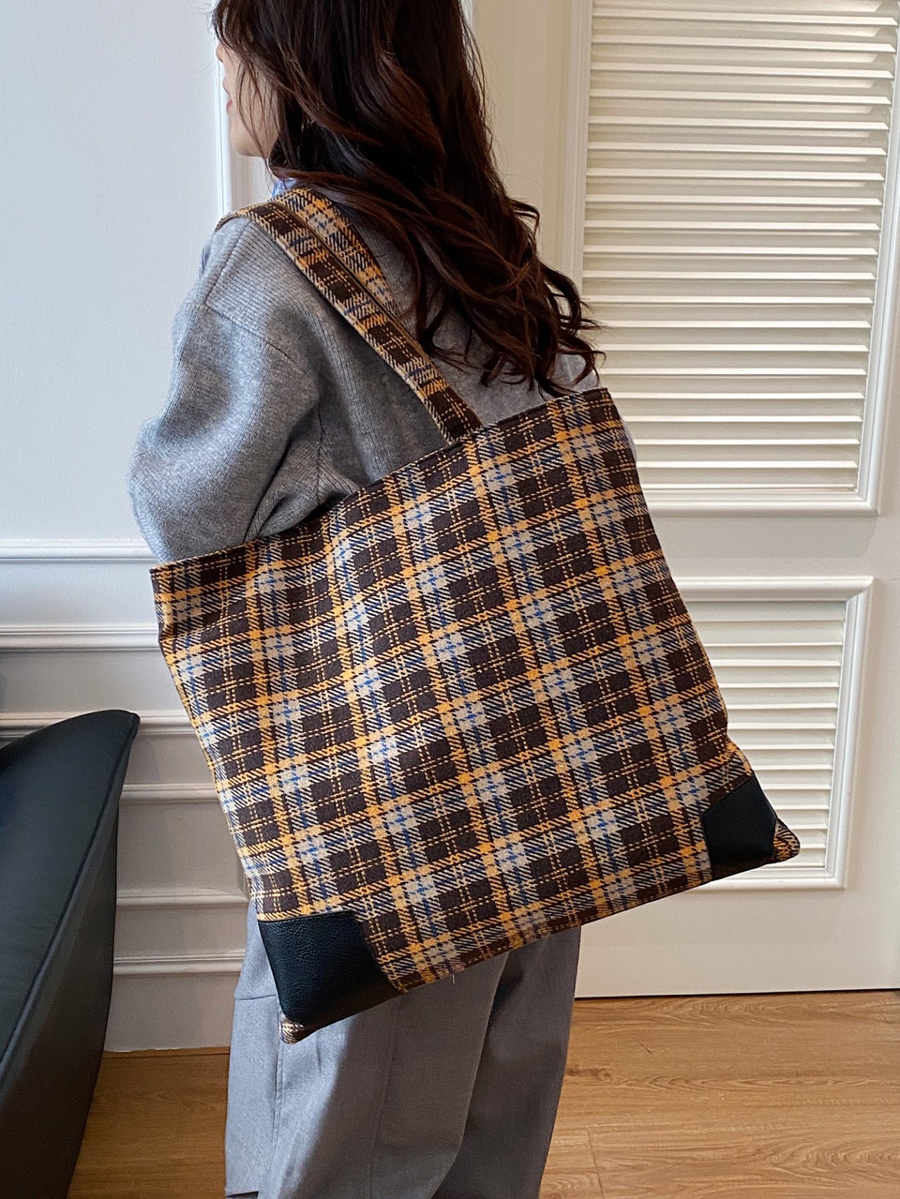Brown Plaid Shoulder Bag