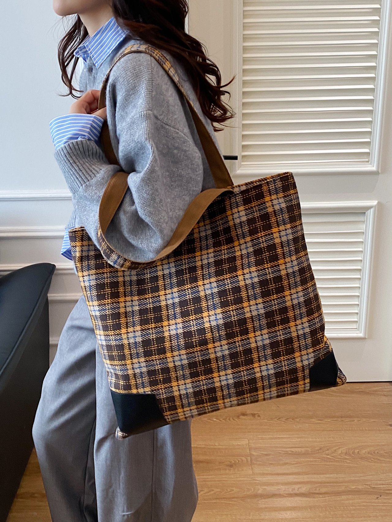 Brown Plaid Shoulder Bag