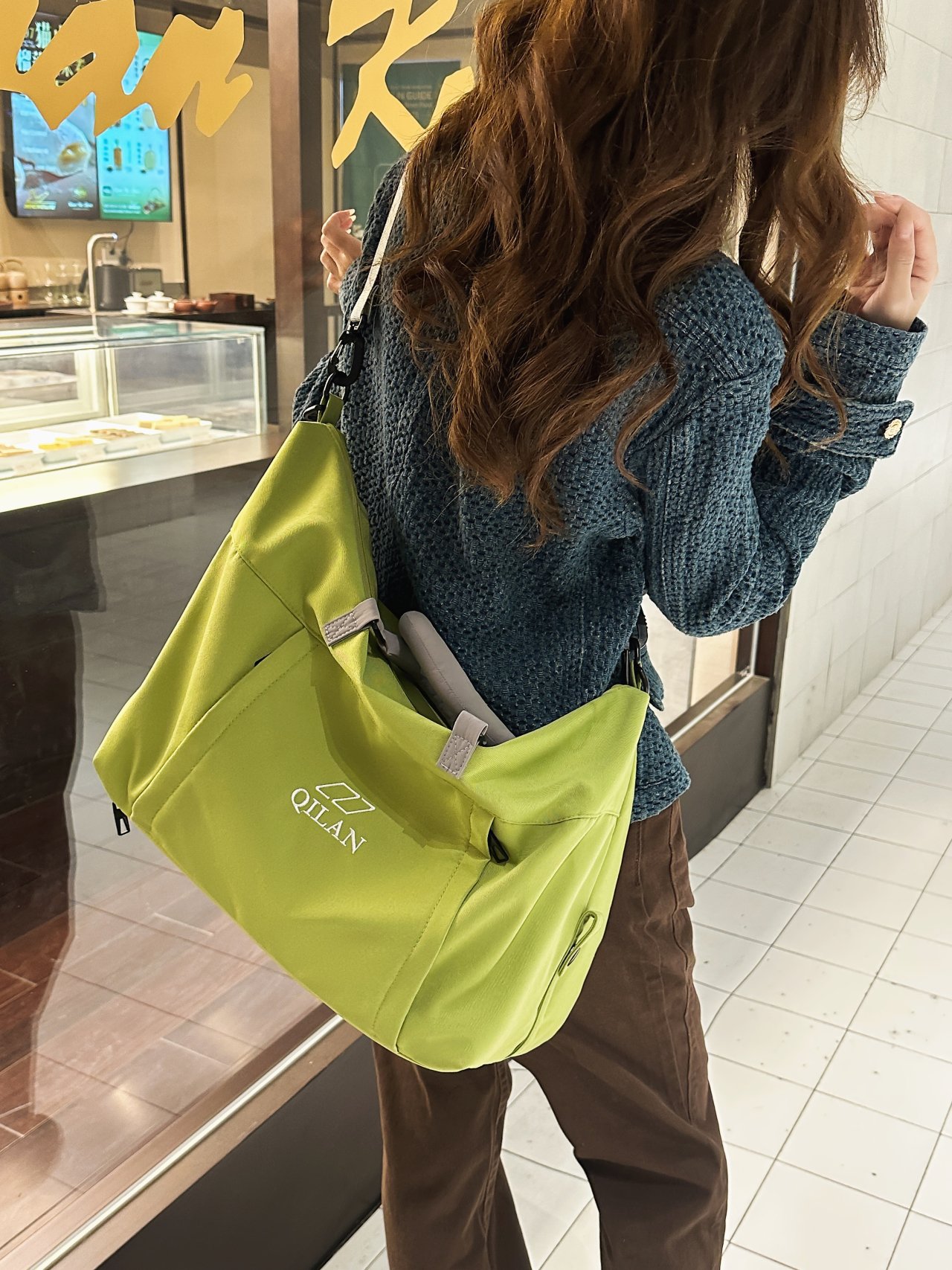 Green Crossbody Bag with Zip