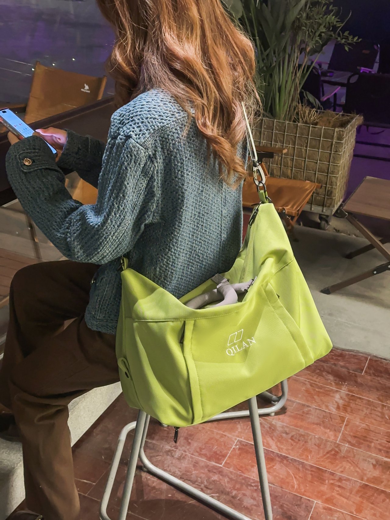 Green Crossbody Bag with Zip