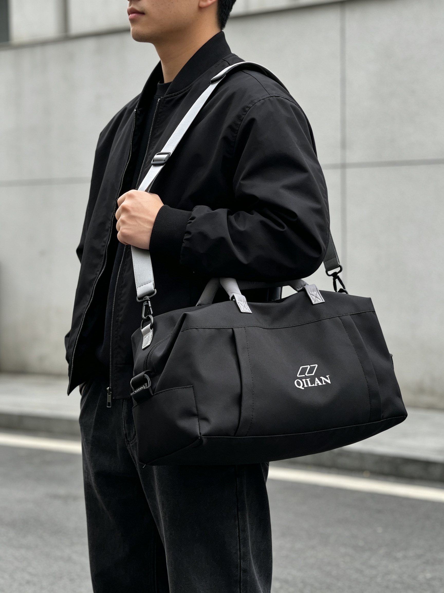 Black Duffle Crossbody Bag - Unisex