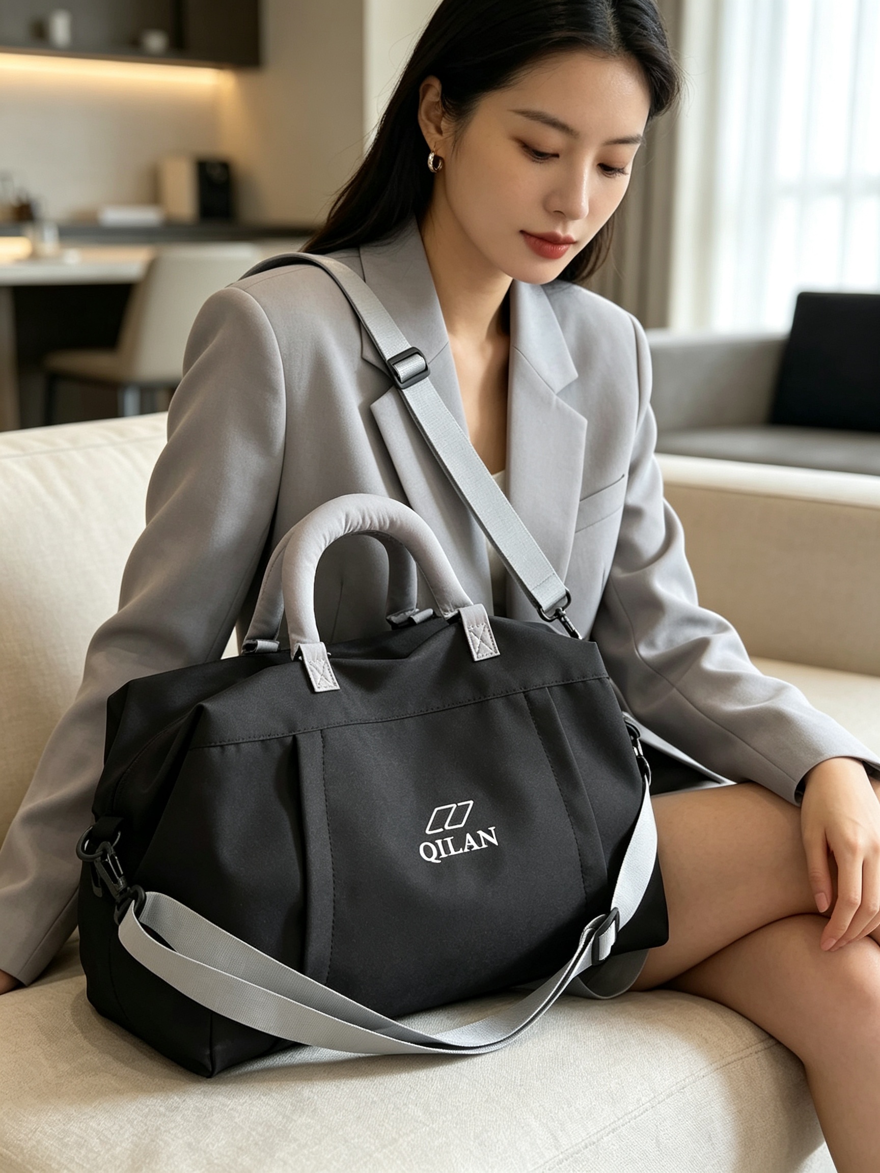 Black Duffle Crossbody Bag - Unisex