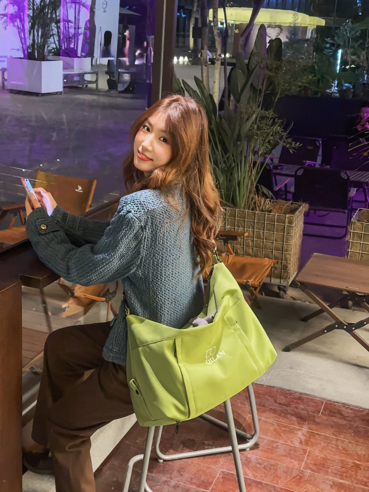 Green Plain Crossbody Bag
