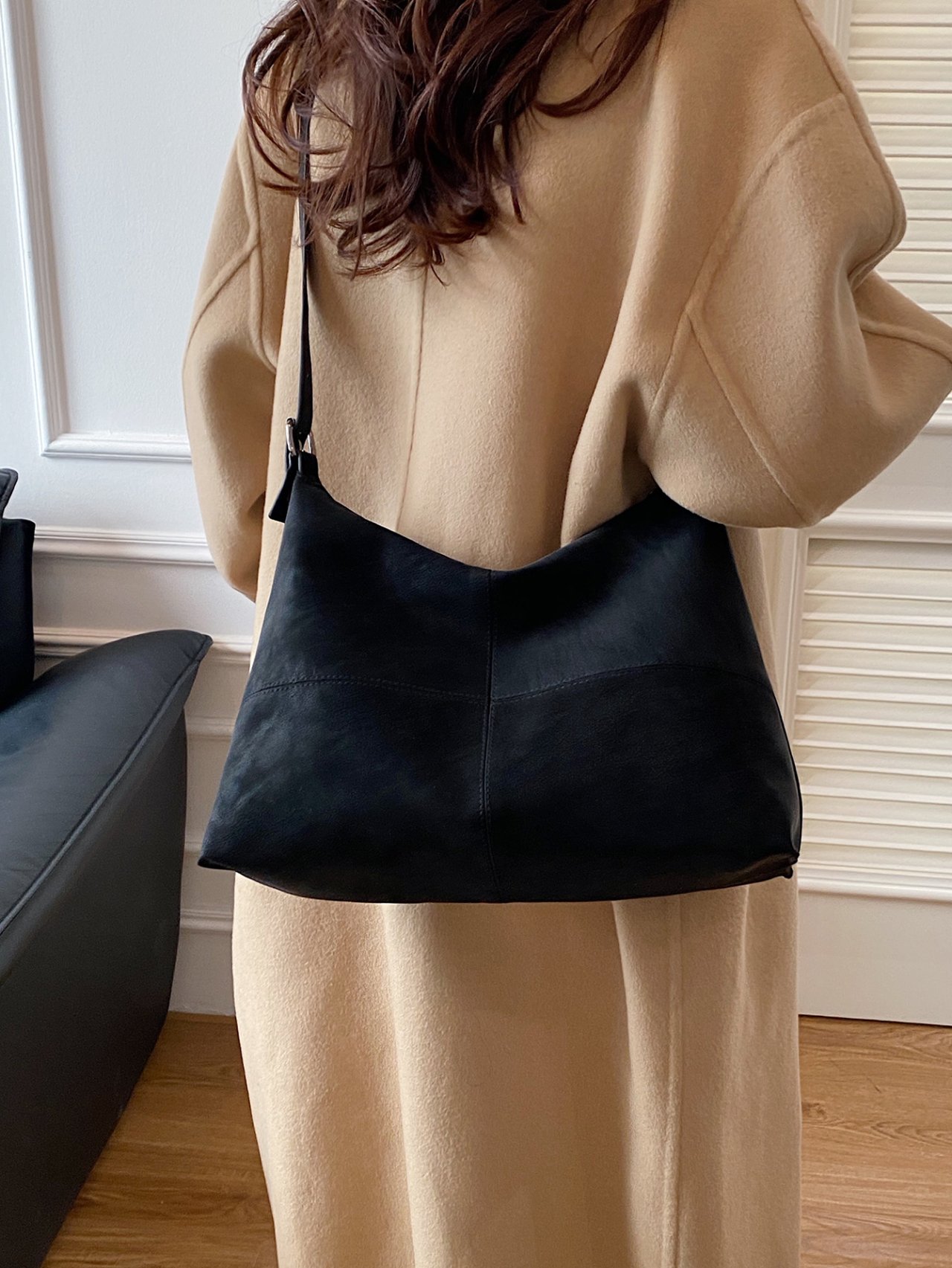 Black Solid Crossbody Bag