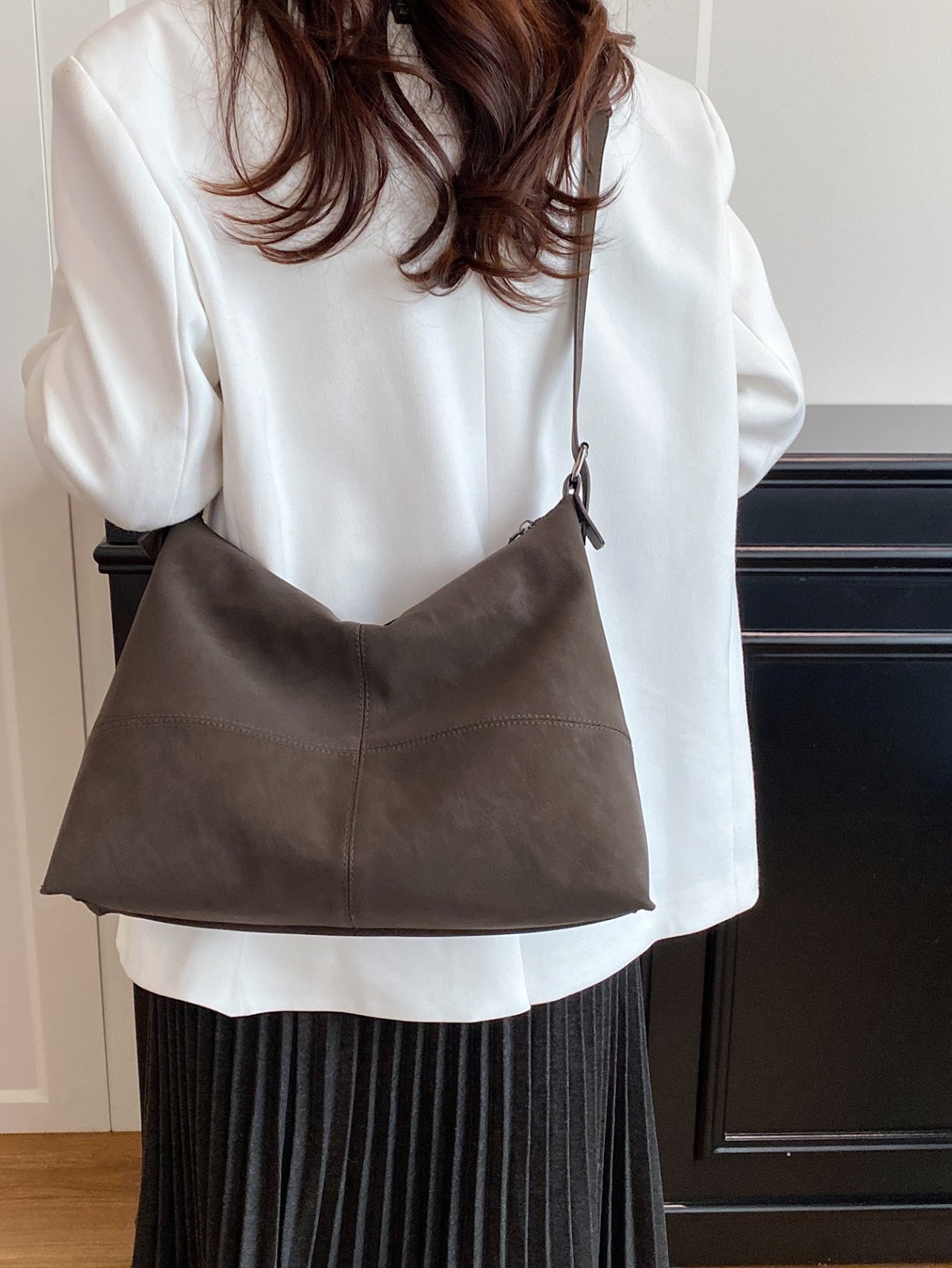 Coffee Brown Solid Crossbody Bag