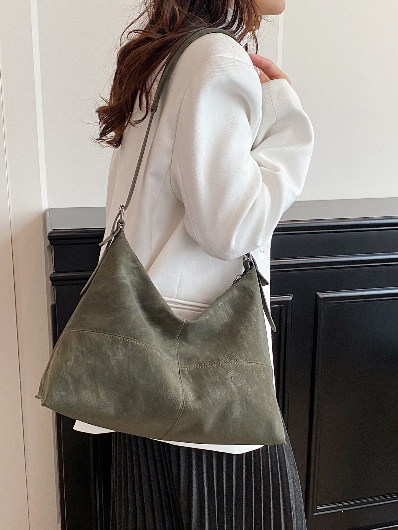Green Faux Suede Crossbody Bag
