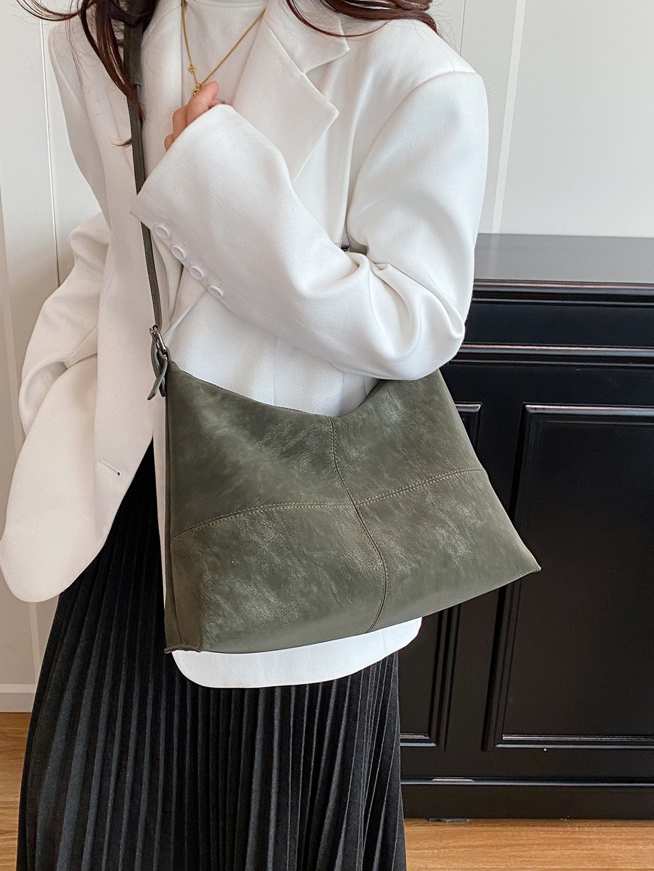 Green Faux Suede Crossbody Bag