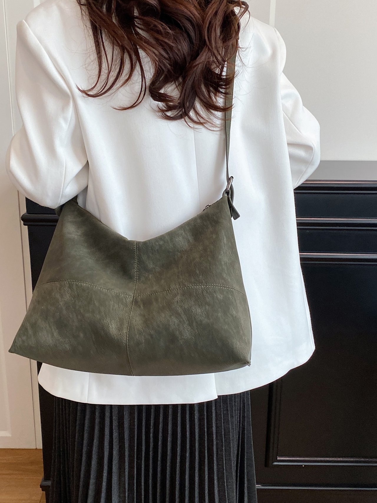 Green Faux Suede Crossbody Bag