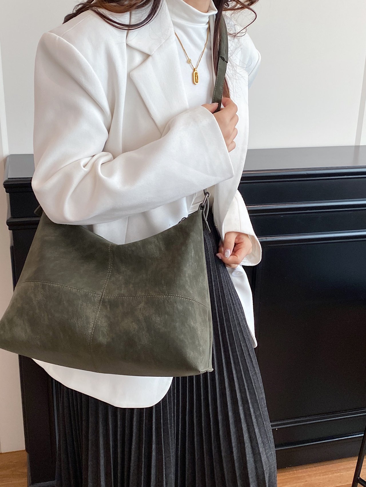 Green Faux Suede Crossbody Bag