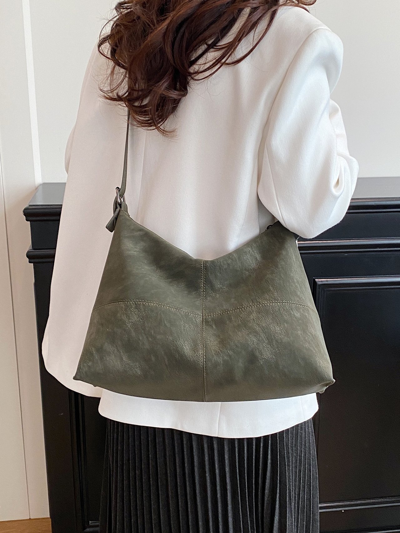 Green Faux Suede Crossbody Bag