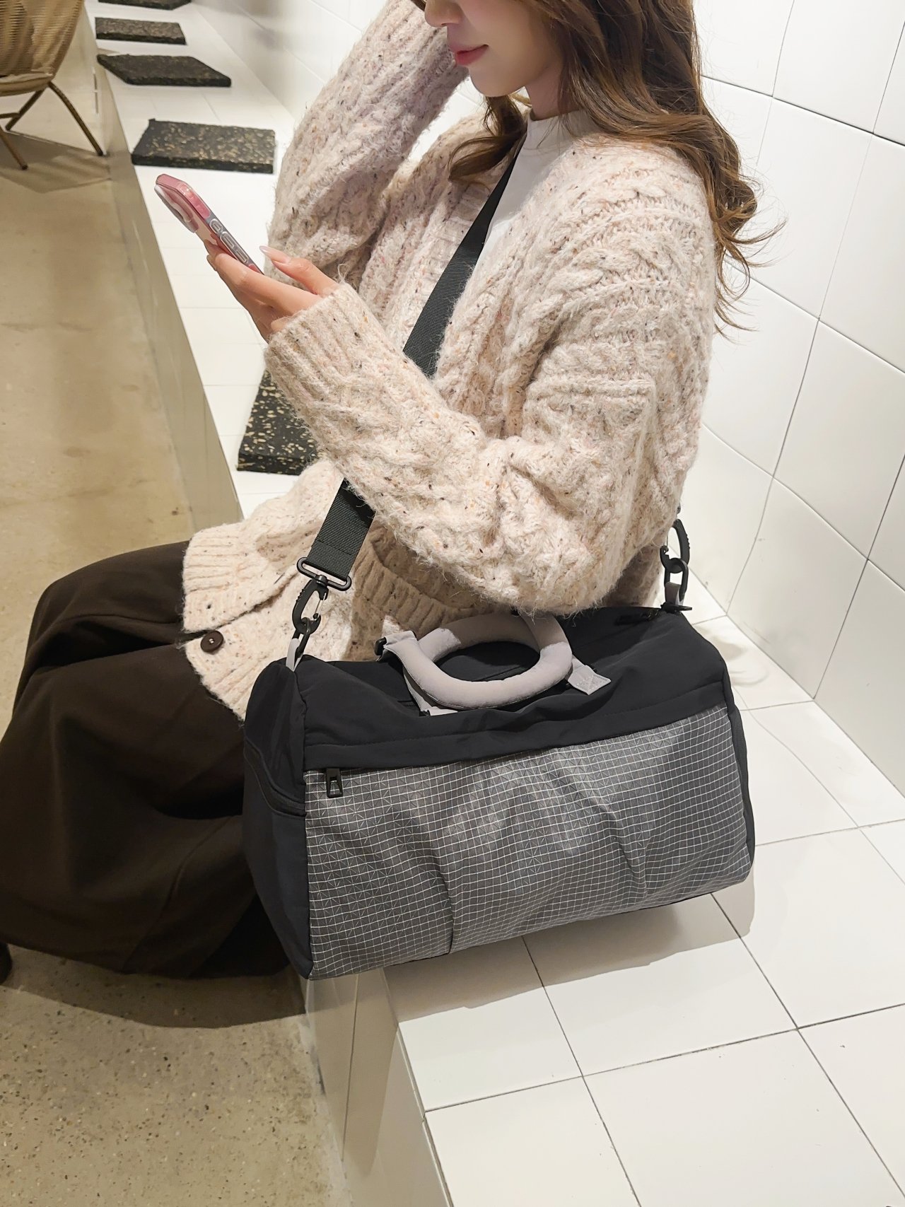 Black Grid Pattern Crossbody Bag
