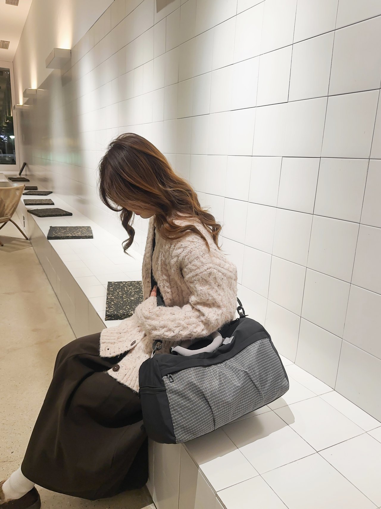 Black Grid Pattern Crossbody Bag