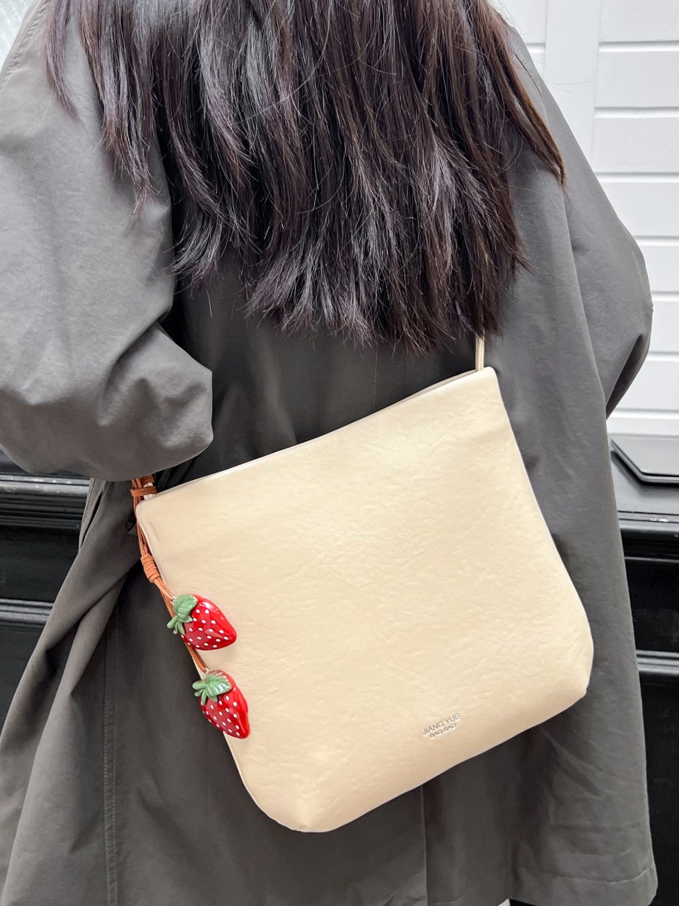 Beige Shoulder Bag with Strawberry Charm