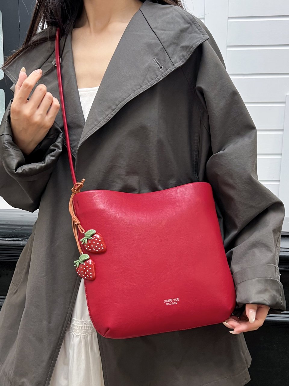 Red Shoulder Bag with Strawberry Charm