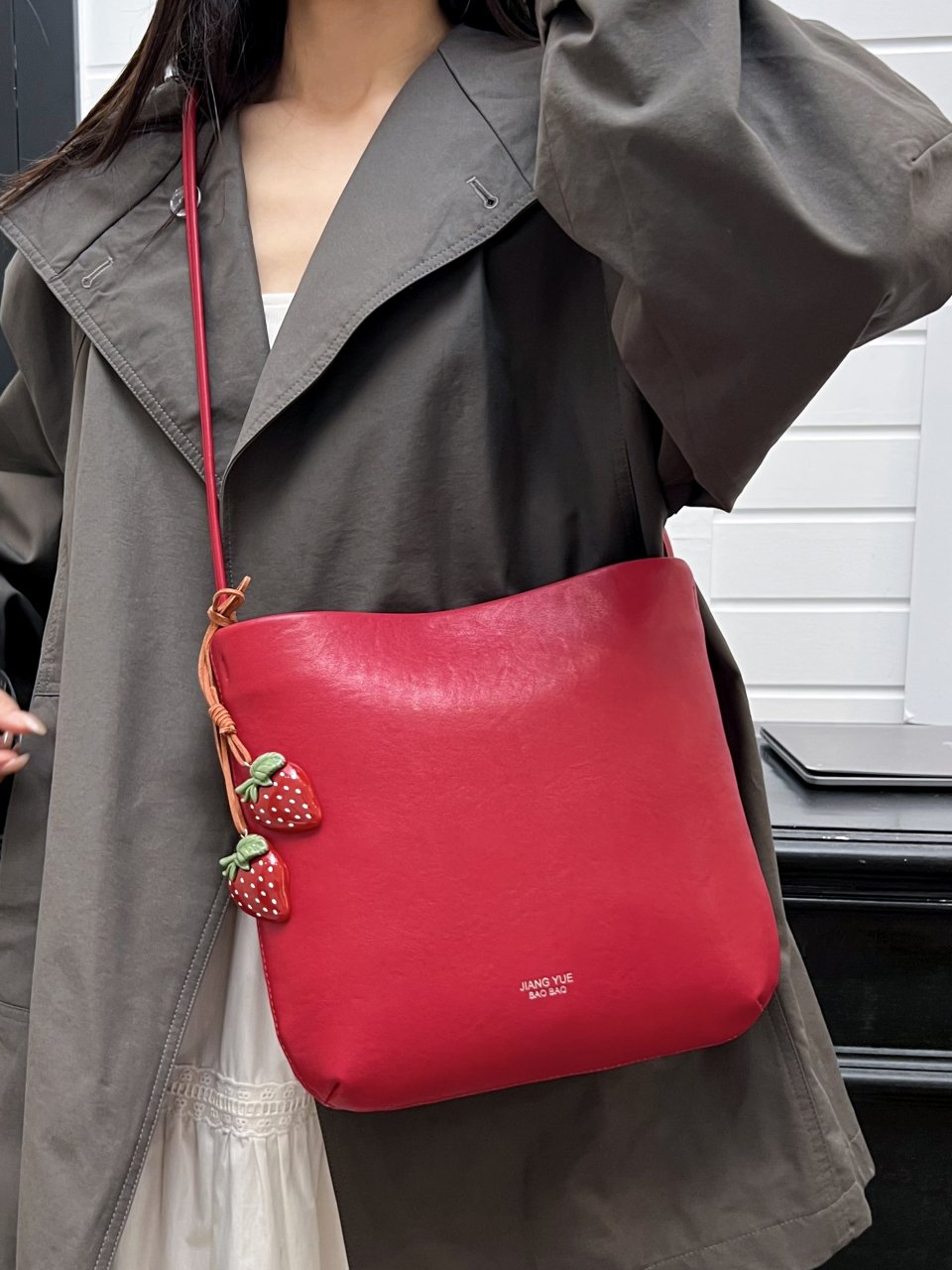 Red Shoulder Bag with Strawberry Charm