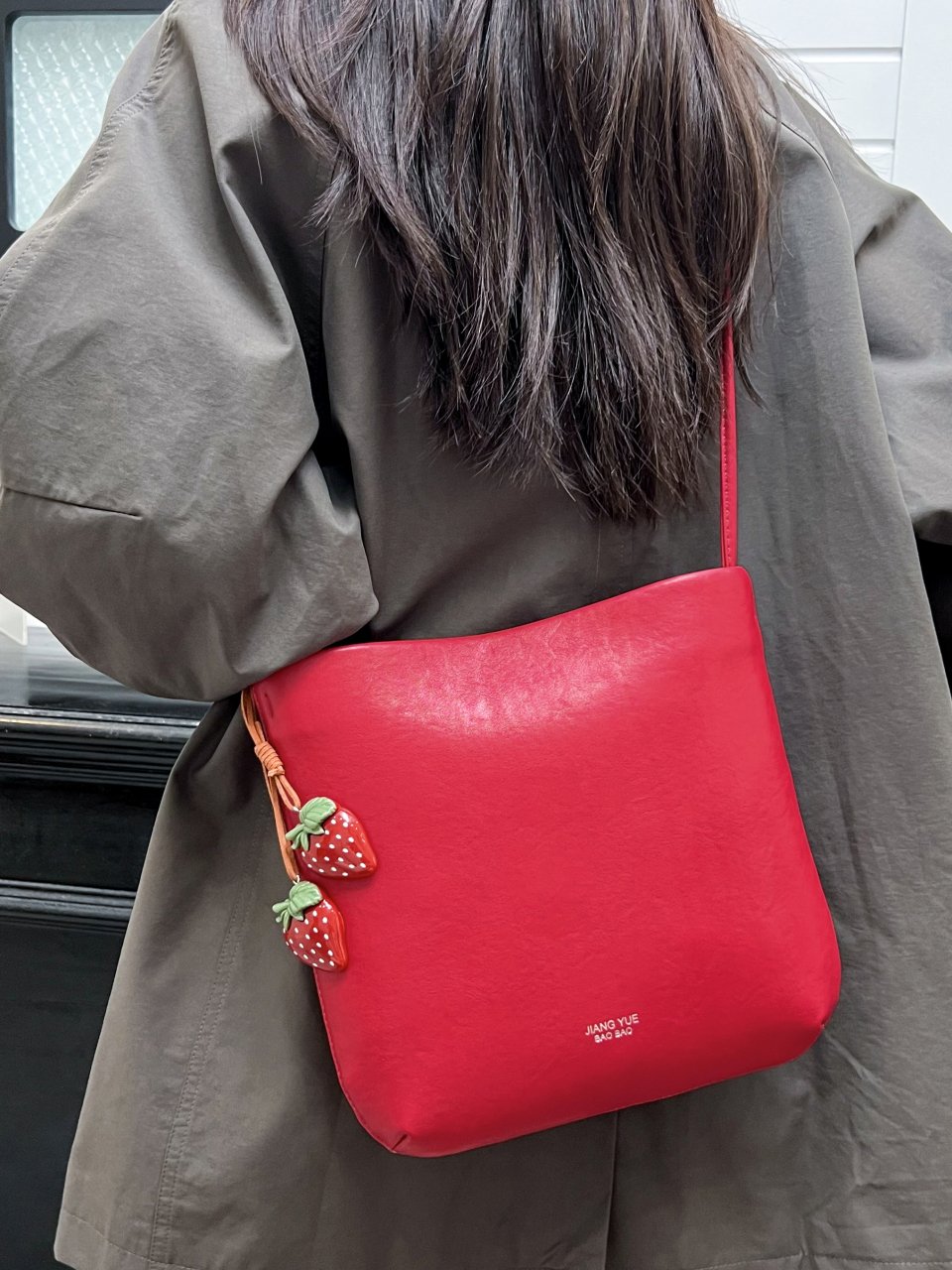 Red Shoulder Bag with Strawberry Charm