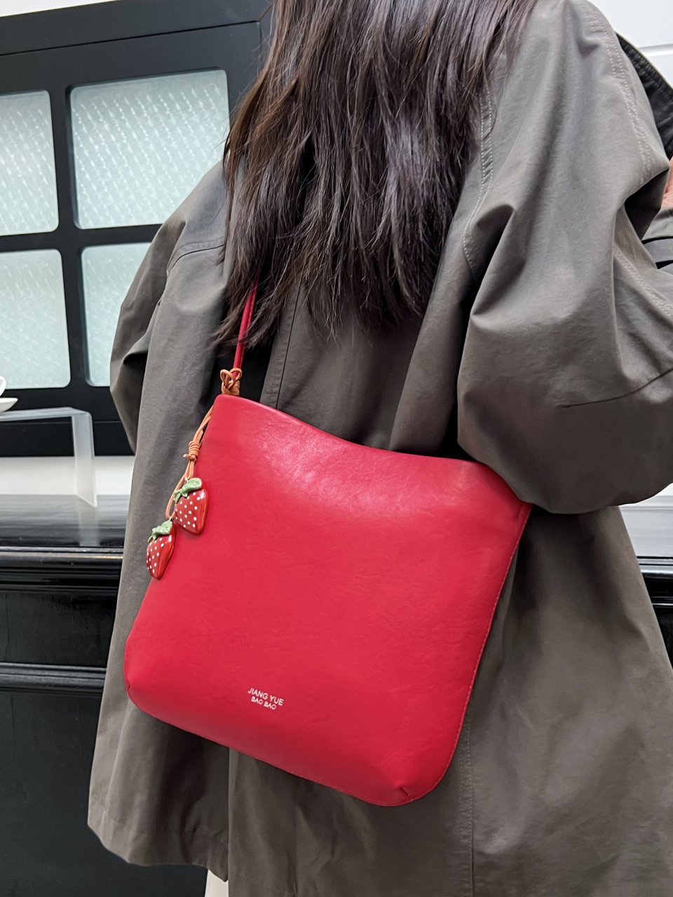 Red Shoulder Bag with Strawberry Charm