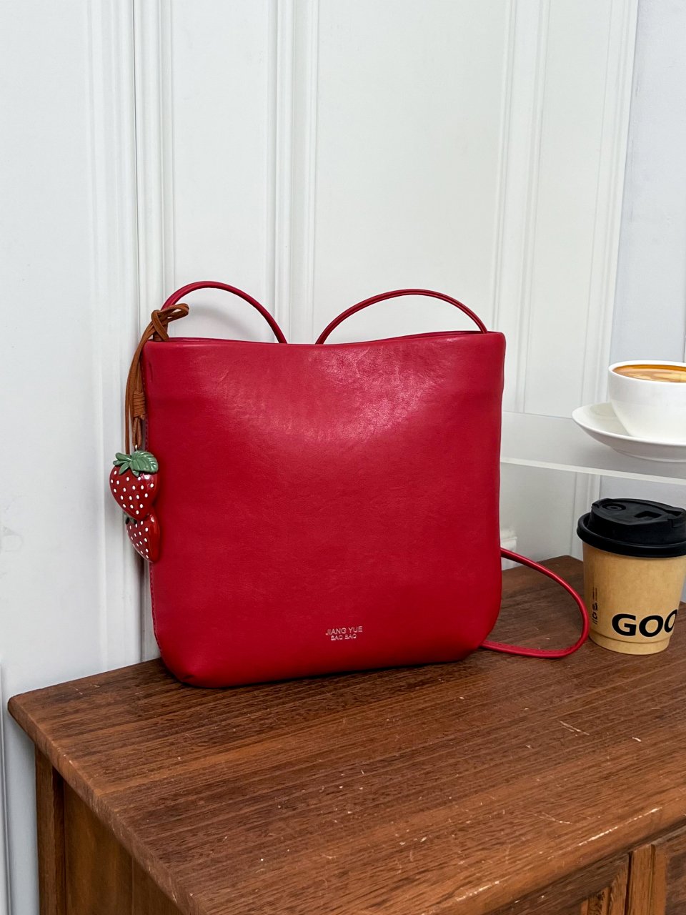 Red Shoulder Bag with Strawberry Charm
