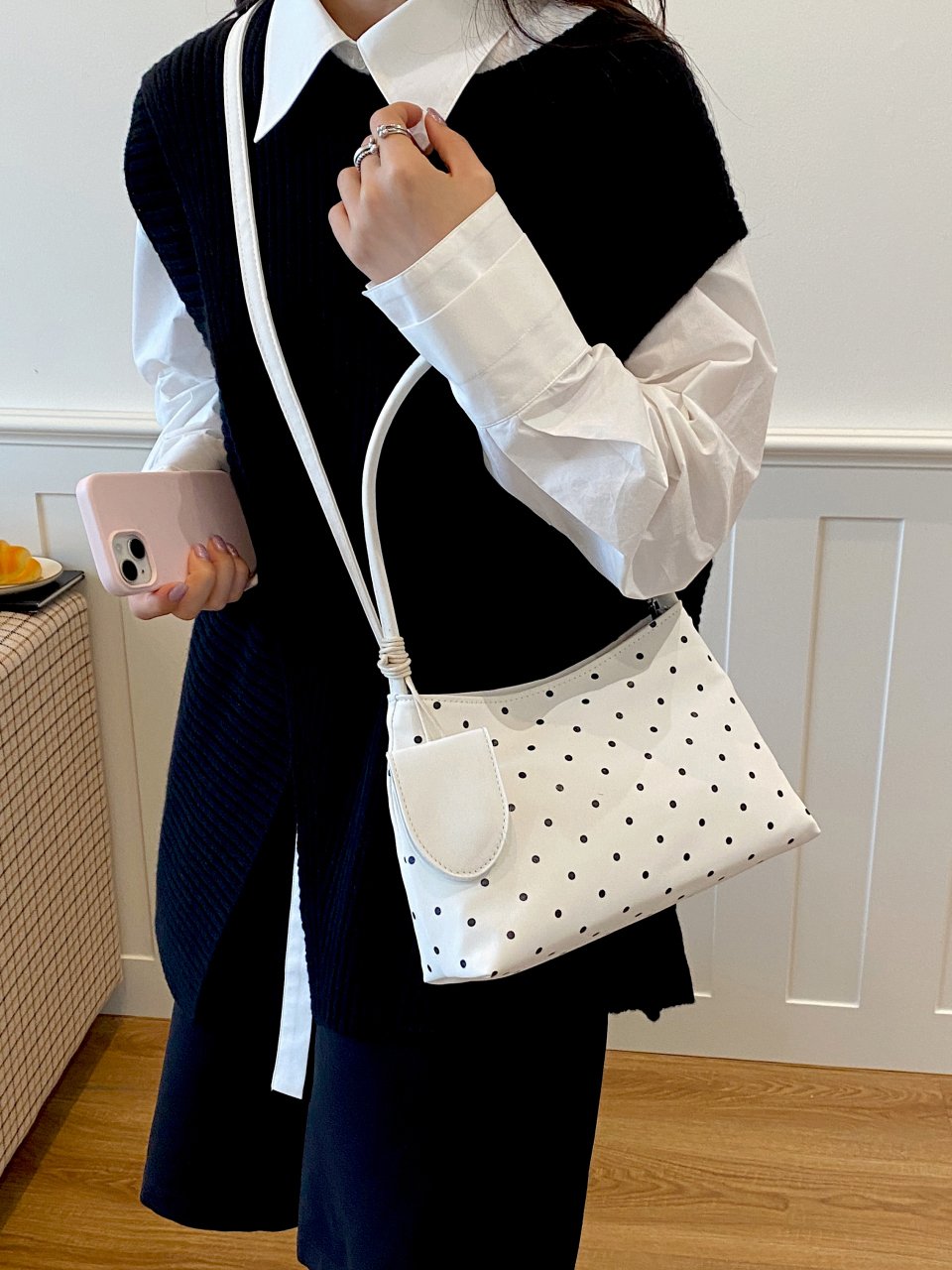 White Polka Dot Shoulder Bag