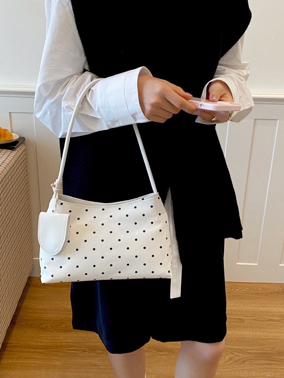 White Polka Dot Shoulder Bag