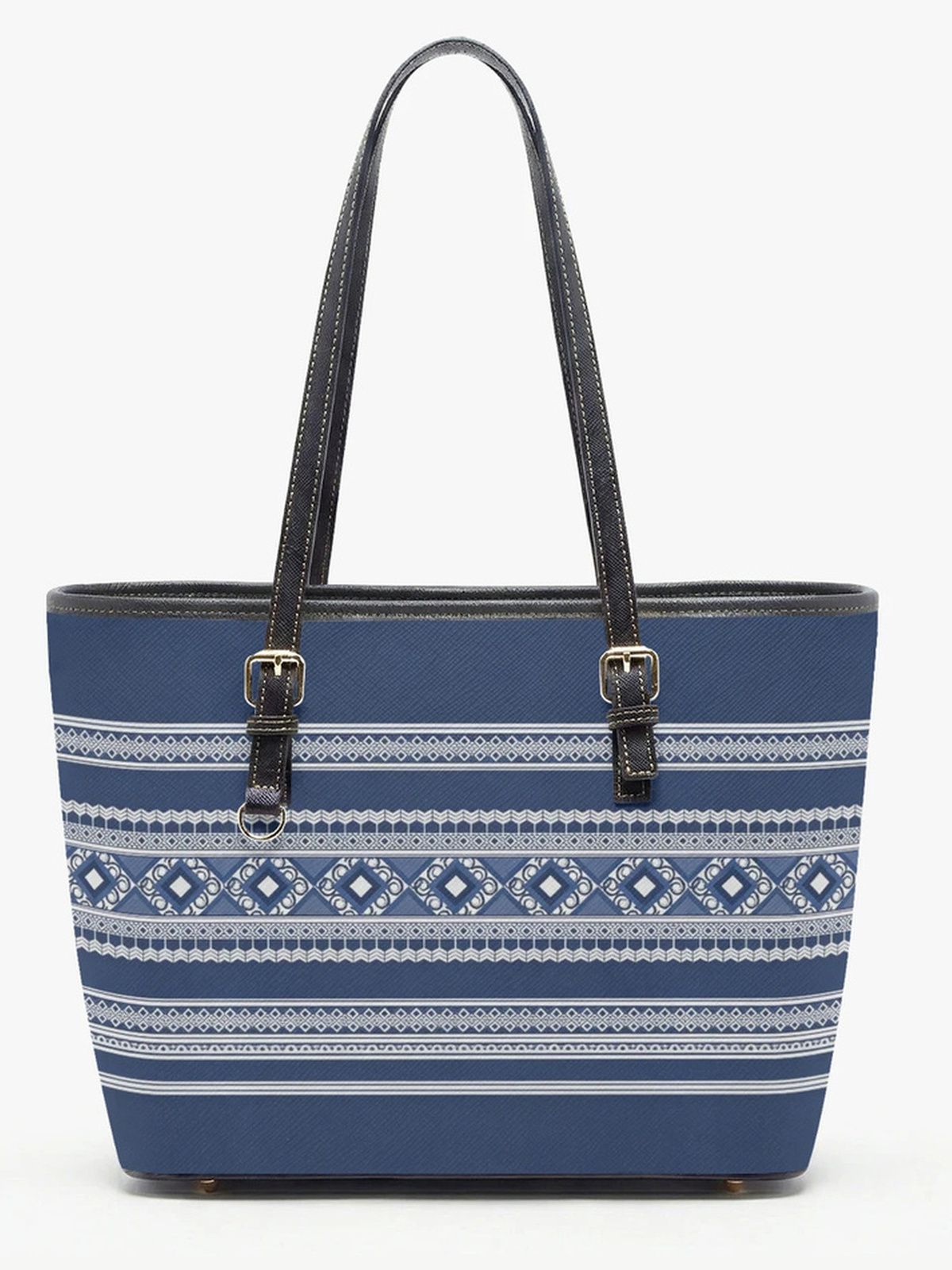 Blue Striped Large Capacity Shoulder Bag